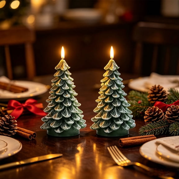 Eolstice 2Pcs Christmas Tree Candles, Flameless LED Window Candles, Christmas Home Decor, Tabletop Mantel Decoration