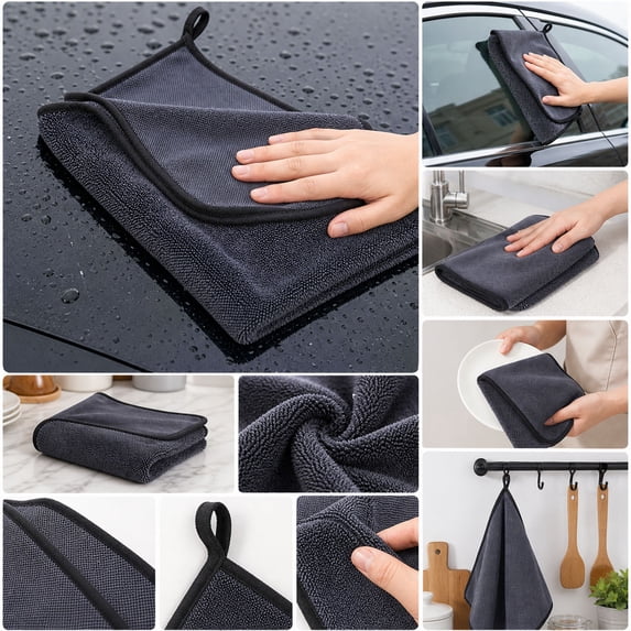 Eolstice 5 Pack Reusable Cleaning Cloths, Thickened Lint Free Microfiber Wipes, Kitchen Glass Car Auto Window Household Cleaning Towels for Home