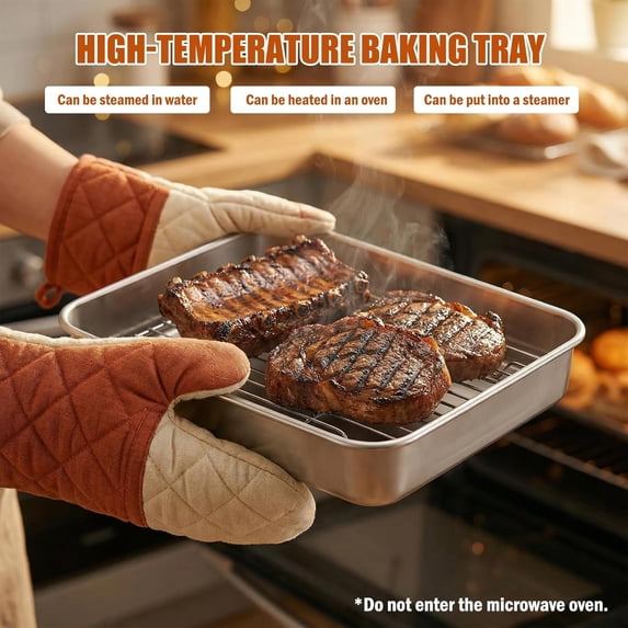 Eolstice 8 X 8 Inch Stainless Steel Cake Baking Pan, Square Bakeware Set With Lid And Rack, Oven Safe Tray For Brownies Casseroles Roasting Toaster Oven Home Use