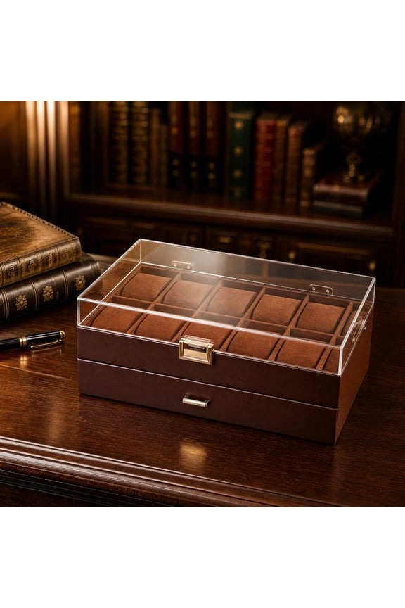 Acrylic Watch Storage Boxes, Set Of 10, Transparent, Watch Display Cases, Men's Watch And Bracelet Organizer, Leather Look Box, Watch Holder