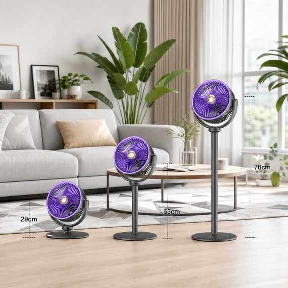 Eolstice Adjustable Height Air Circulation Fan, 3 Modes Desk Floor Standing Turbine Fan, Quiet Rechargeable, Indoor Use, Portable Fan Room Office Home