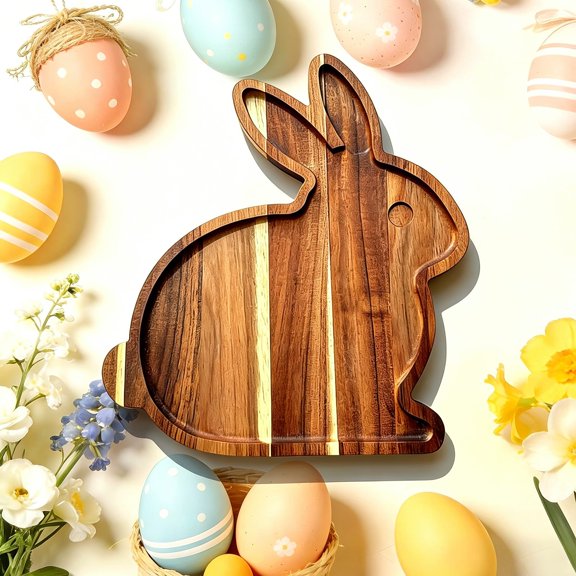 Eolstice Adorable Wooden Rabbit Shaped Serving Tray, Cheese Board and Fruit Nut Storage Platter, Cute Farmhouse Kitchen Decor Gift for Home