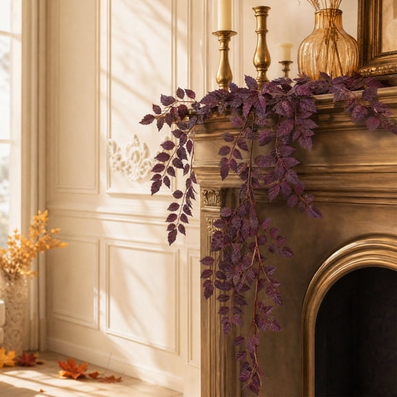 Eolstice Artificial Fall Leaf Garland Burgundy, Faux Fall Flexible Foliage Garland, Autumn Hanging Decor for Mantel Table Runner, Thanksgiving Decor