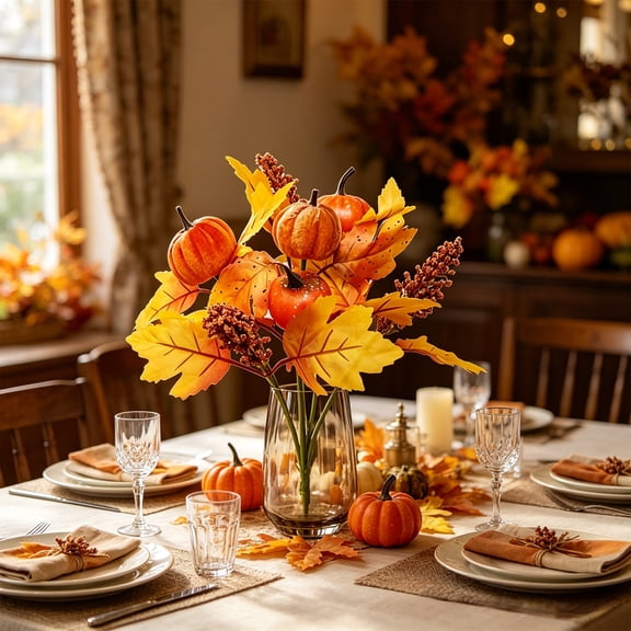 Eolstice Artificial Fall Maple Leaves, Fake Leaves For Thanksgiving Halloween Party, Home Table Decor, Autumn Centerpiece Scatter, Vase Filler