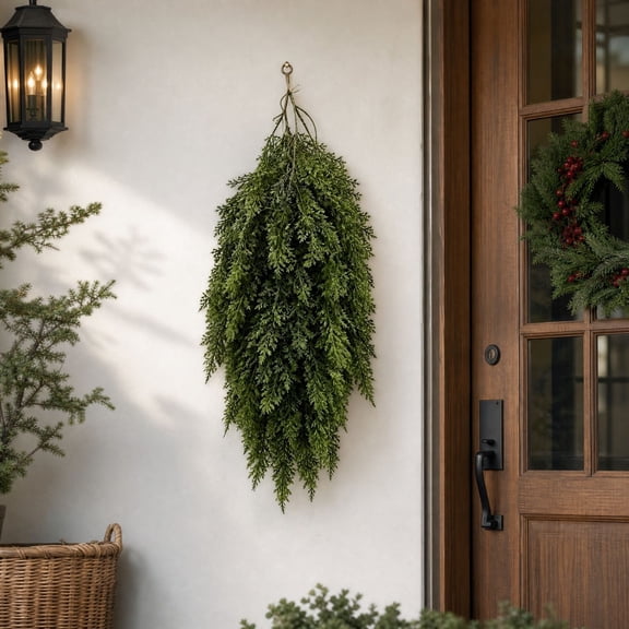 Eolstice Artificial Pine Teardrop Swag, Christmas Greenery Wall Hanging Garland, Realistic Cedar Fir Swag For Front Door Holiday Decor