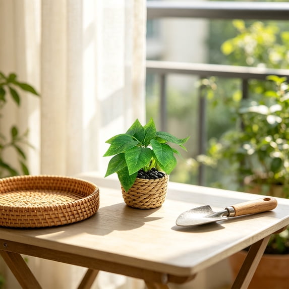 Eolstice Artificial Potted Plants, Assorted Mini Faux Leaf Shrub In Straw Basket, Multi Style Small Tabletop Planter, For Indoor Shelf Desk Home Decorative Planter