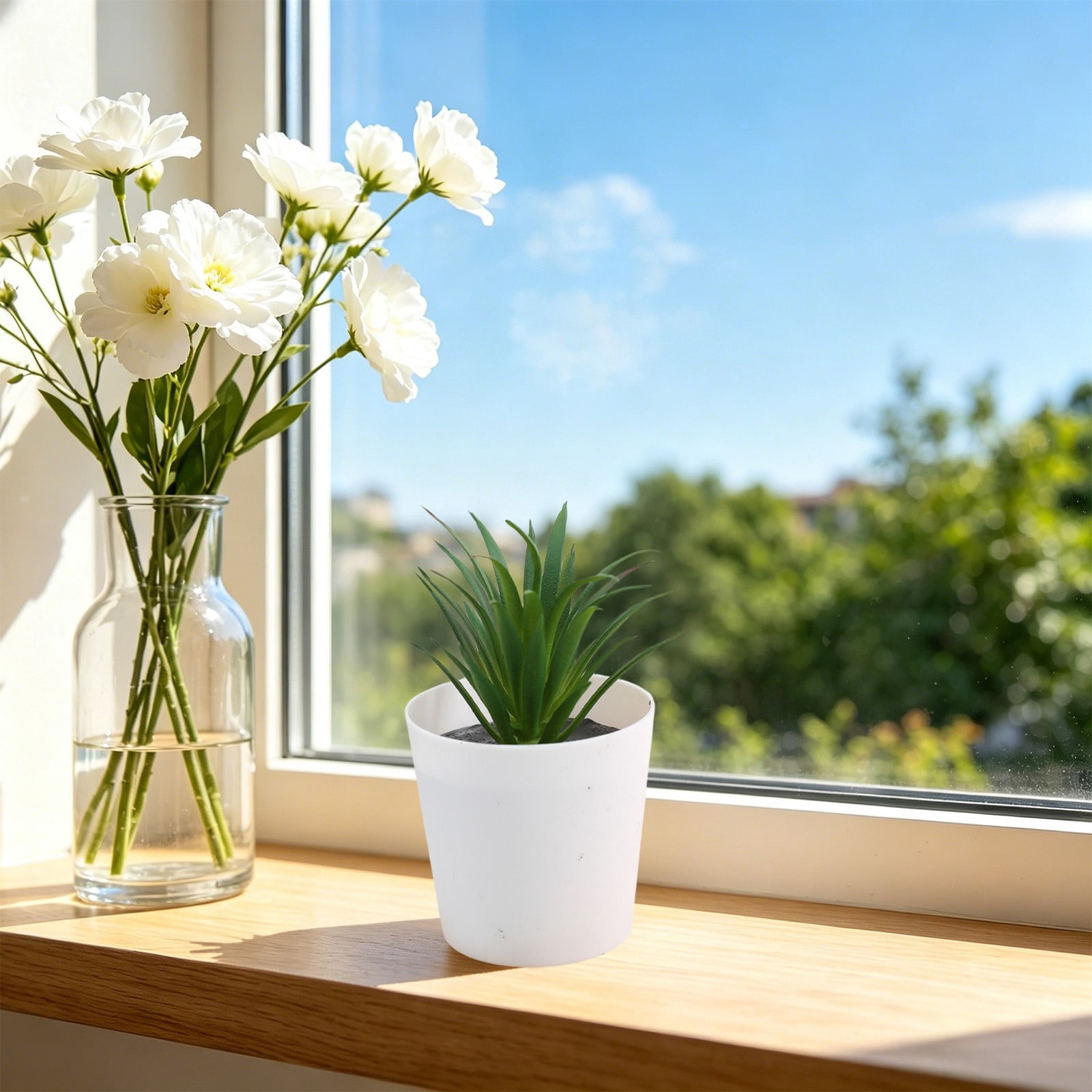 Eolstice Artificial Potted Plants, Fake Plastic Flowers with White Pots ...