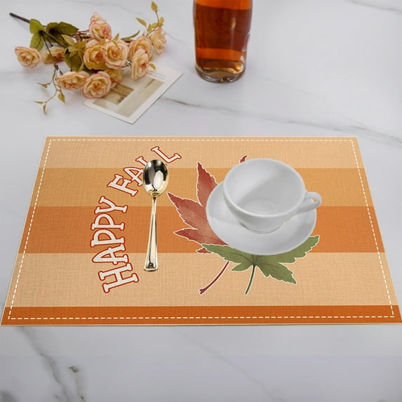 Eolstice Autumn Themed Linen Placemat Set, Heat-Resistant Table Place Settings, Fall Thanksgiving Dining Decor for Home Kitchen Decorating