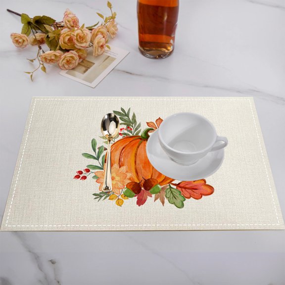 Eolstice Autumn Themed Linen Placemat Set, Heat-Resistant Table Place Settings, Fall Thanksgiving Dining Decor for Home Kitchen Decorating