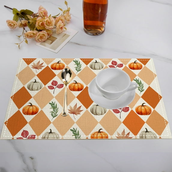 Eolstice Autumn Themed Linen Placemat Set, Heat-Resistant Table Place Settings, Fall Thanksgiving Dining Decor for Home Kitchen Decorating