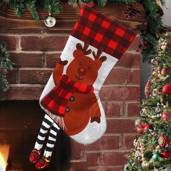 Eolstice Big Christmas Stocking, Festive Xmas Sock For Decoration, Gift Storage, Holiday Mantel Decor With Classic Trim