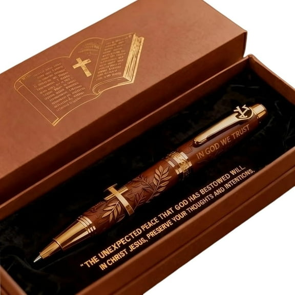 Eolstice Blessing Bible Commemorative Pen, Gift Pen with Scripture Engraving, Inspirational Religious Writing Pen, For Men Women Gifts, Believers, Church, Box Included(Brown-1)