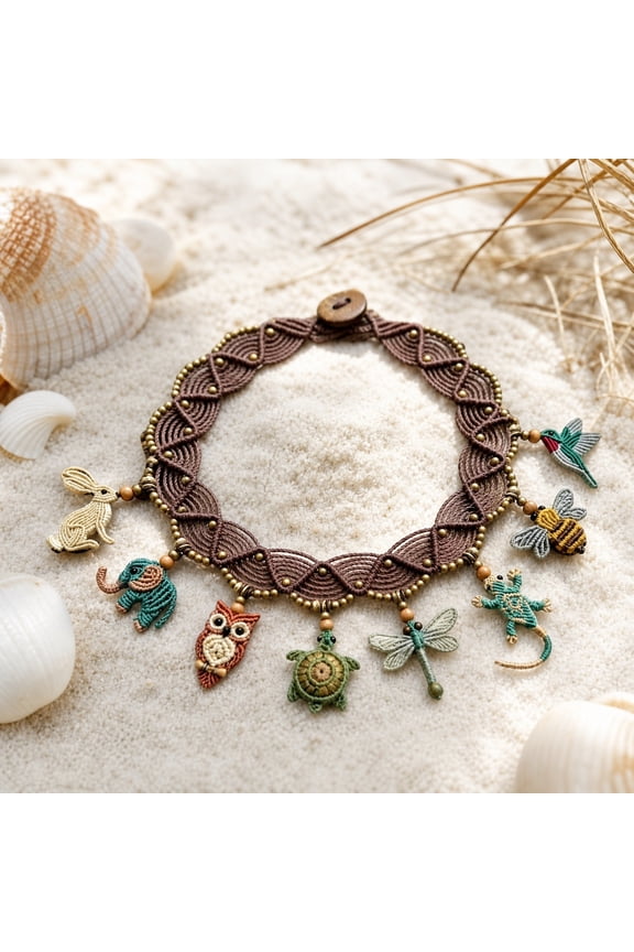 Boho Hand Woven Anklet, Hand-woven Blessings, Brown Wavy Blessing Anklet, Nature Inspired, Beach Vacation Jewelry, for Women, Summer Gift, Ankle Accessory