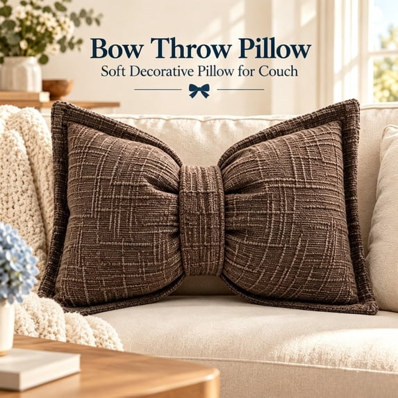 Eolstice Bow Pillow, Boho Decorative Throw Pillow, Vintage Texture Sofa Pillow for Bed Sofa Living Room Bedroom Home Car Decor,Brown
