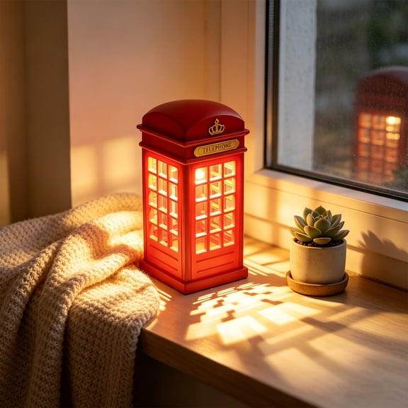 Eolstice British Telephone Booth Lamp, Touch LED Night Light, USB Rechargeable, Decorative Tabletop Accent, Home Office,Red