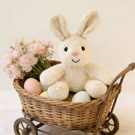 Eolstice Bunny Stuffed For Kids, 8inch Sit Bunny Plush Toy, Hand Knit Style Doll for Baby, Cute Bed Time Companion, Soft Cuddle Toy