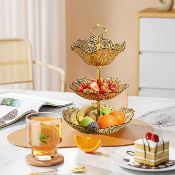 Eolstice Candy Plates, Break Tea Fruit Plates Supply Plates, Multi Layer Snack Plates, Candy and Fruit Plates for Coffee Table, Home Decor, Party Supplies(Gold)