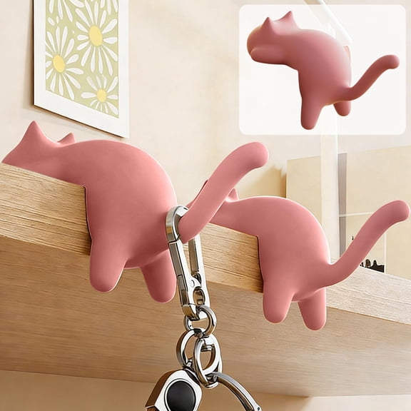 Eolstice Cat Shaped Backpack Hook, Table Handbag Hanger, Strong Load-bearing, Portable Bag Hook for School Desks, Locker Hook, Organizer(Pink)