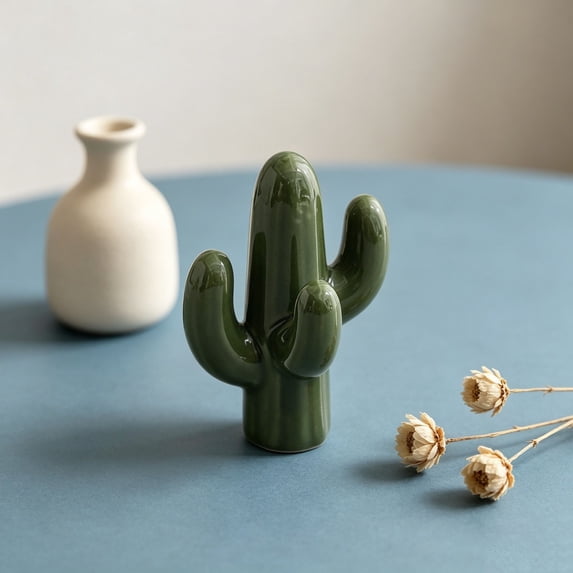 Eolstice Ceramic Cactus Ornaments, Small Handcrafted Mini Potted Cactus Figurines, Home Shelf Tabletop Desk Decor, Gift for Plant and Cactus Lovers