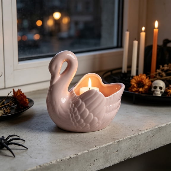 Eolstice Ceramic Cygnet Candle Holder, Scented Candles Stand for Candlelight Dinner, Holiday Table Centerpiece Home Decor Ornament
