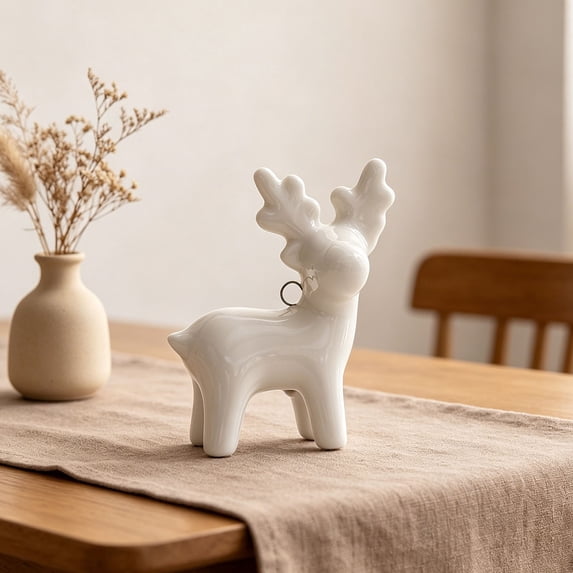 Eolstice Ceramic Deer Ornaments, Small Decorative Handcrafted Rustic Deer Figurines, Home Shelf Tabletop Mantel Decor, Gift for Animal and Nature Lovers,White