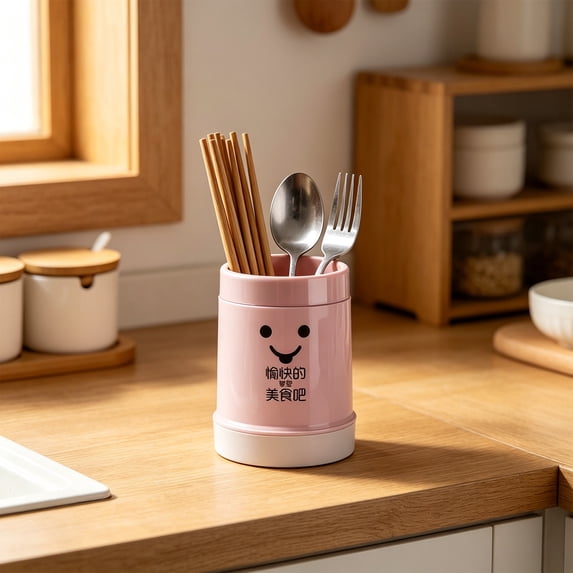 Eolstice Chopstick Holder with Lid, Drainage Kitchen Cutlery Storage Rack, Utensil Organizer with Drip Tray, Chopsticks Spoons Forks Holder, Kitchen Counter,Pink