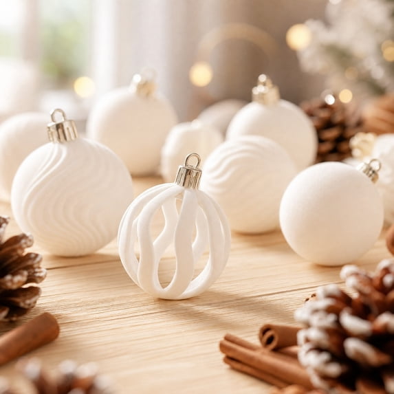 Eolstice Christmas Ball Ornaments, 24 Pcs Flocked Velvet Shatterproof Baubles, Wavy Embossed Solid And Hollow Cut, For Christmas Tree Holiday Decor