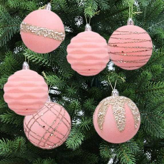 Eolstice Christmas Flocked Painted Christmas Tree Ornaments, 6pcs Christmas Ornament Balls, Flocked Baubles for Tree Decor, for Holiday Display, Gifting, Seasonal Joy(Pink)