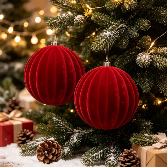 Eolstice Christmas Flocking Ball Ornament, 6 Inch Plastic Decor Ball, Tree Hanging Decoration, Holiday Scene Arrangement Supplies, Winter Home Decor