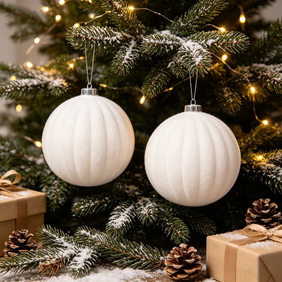 Eolstice Christmas Flocking Ball Ornament, 6 Inch Plastic Decor Ball, Tree Hanging Decoration, Holiday Scene Arrangement Supplies, Winter Home Decor