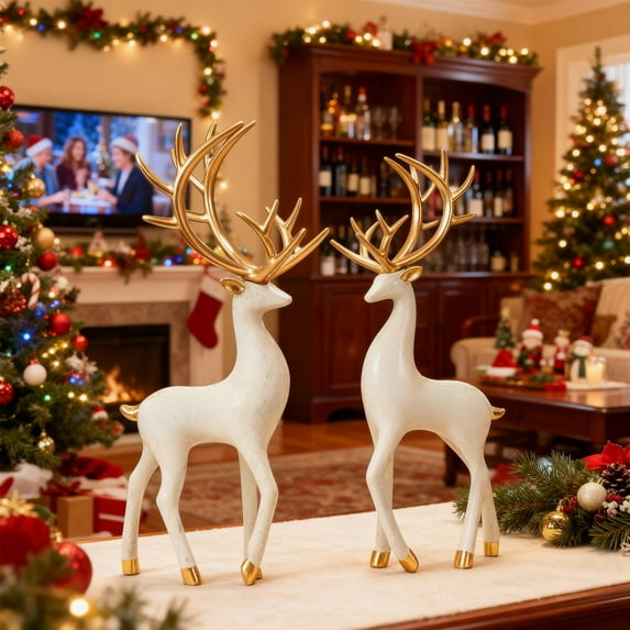 Eolstice Christmas Forgetive Resin Deer Ornaments, Imaginative Reindeer Decor, Festive Home Accents, For Living Room Display, TV Cabinet Decor, Cabinet Arrangement