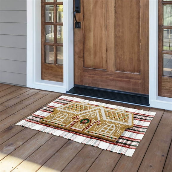 Eolstice Christmas Gingerbread Welcome Mat for Front Door, Festive Entrance Carpet with Holiday Design, Decorative Mat for Home Entryways and Decor