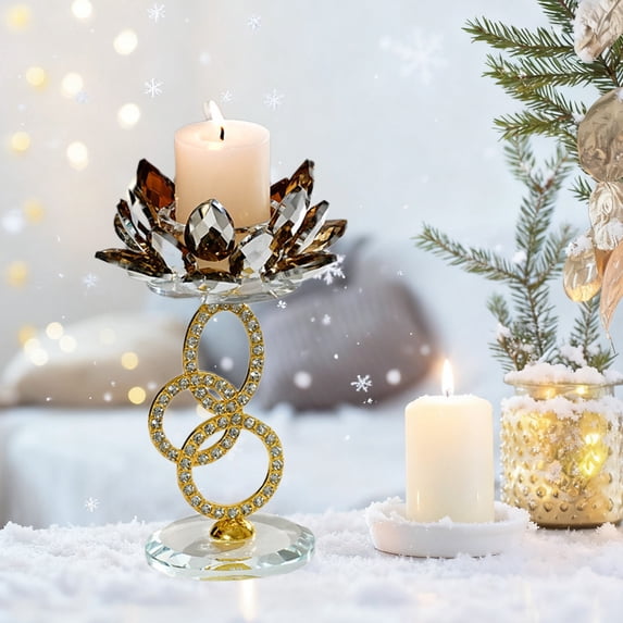 Eolstice Christmas Lotu Flower Candle Holders, Crystal Glass Centerpiece for Christmas Decor, Candle Holder for Wedding and Dining, for Table, Mantle, Festive Living Room