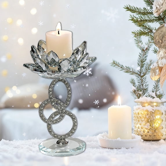 Eolstice Christmas Lotu Flower Candle Holders, Crystal Glass Centerpiece for Christmas Decor, Candle Holder for Wedding and Dining, for Table, Mantle, Festive Living Room(Silver)