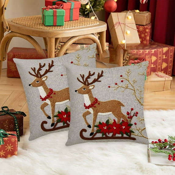 Eolstice Christmas Pillow Cover, Linen Blend Cushion Case with Holiday Patterns, Seasonal Decor Accent for Sofa Arrangements and Festive Styling
