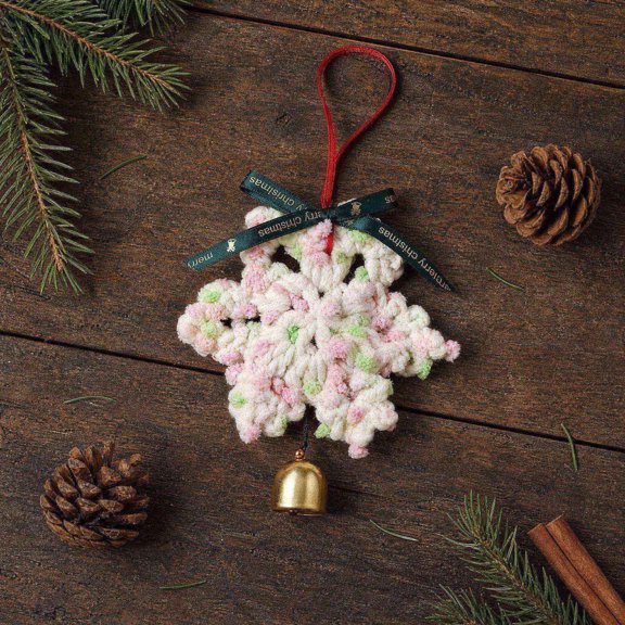 Eolstice Christmas Snowflake Bell Ornament, Hand-Knitted Crochet Snowflake, Winter Hanging Xmas Tree Decorations, For Indoor Outdoor Home Decor