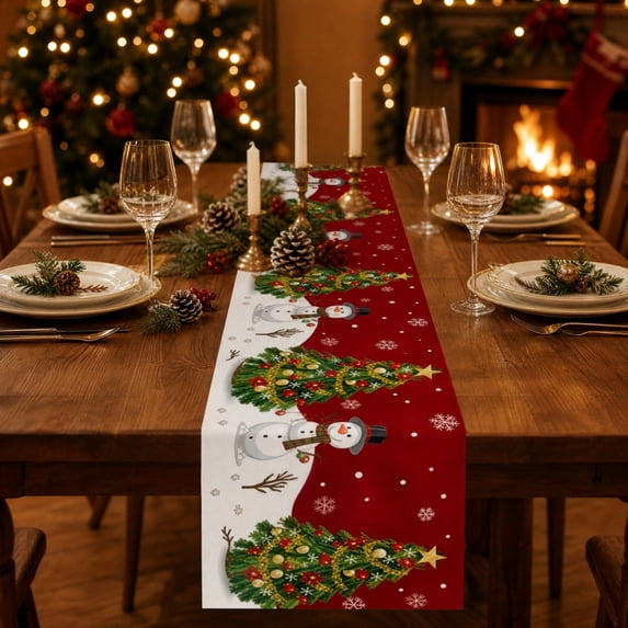 Eolstice Christmas Table Runner, Long Strip Tabletop Centerpiece, Holiday Dinner Decor, Festive Red Dining Table Linen, Winter Home Party Supplies