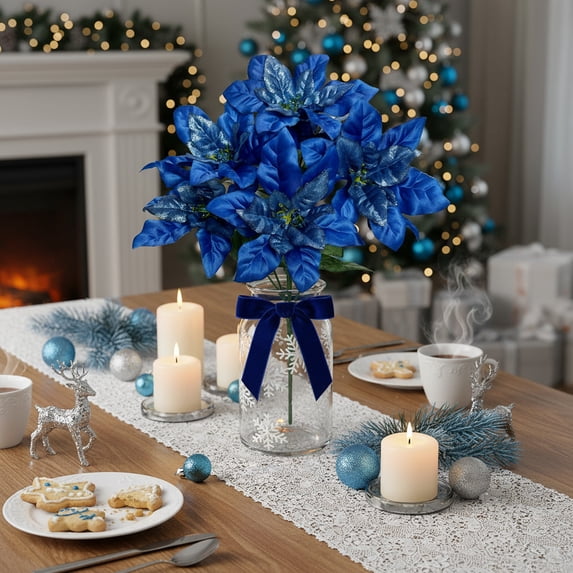 Eolstice Christmas Themed 7 Forks Simulation Bouquet, Cross Border Flannel Flowers For Fake Decor, Versatile Use In Potted Plants Greenery & Holiday Ornaments