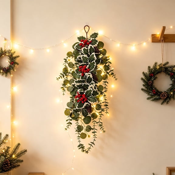 Eolstice Christmas Wall Hanging Garland, Simulation Norfolk Pine Needle Border, Photo Backdrop Decor, for Hotel Home Layout, Holiday Decoration