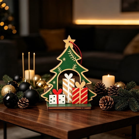 Eolstice Christmas Wooden Tabletop Ornaments, Festive Wood Centerpiece, Seasonal Xmas Desktop Decor, Home Holiday Party Decoration, Cute Table Accent