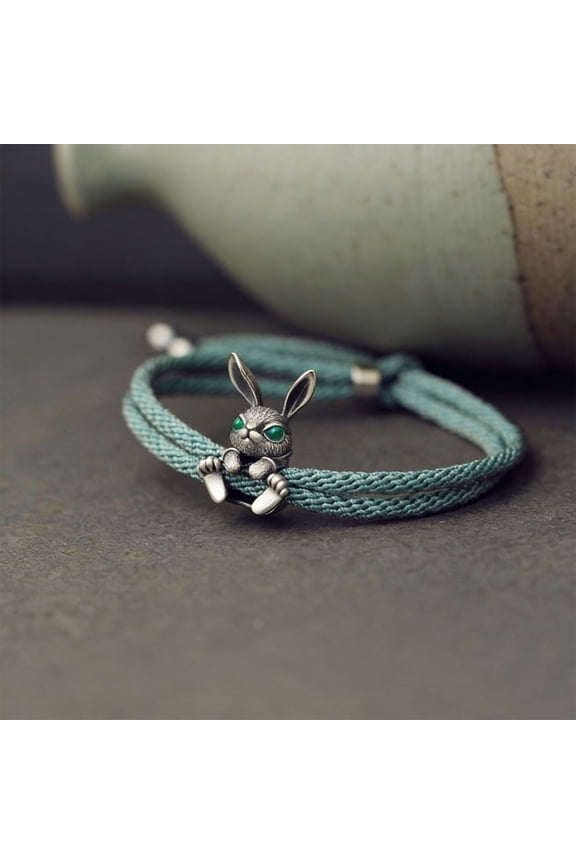 Cute Bunny Bracelet, Rabbit Charm Beaded Bracelet, Easter Jewelry Gift, for Women, Girls, Spring Accessory, Adjustable, Sturdy Cord