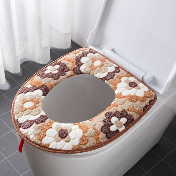 Eolstice Decorative Toilet Seat Cover With Zipper, Household Embroidered Soft Washer Lid, Comfortable Bathroom Accessory For Home Decor Upgrade