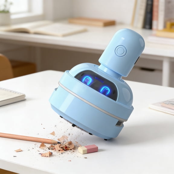 Eolstice Desktop Vacuum Cleaner, Cartoon Mini Cordless Dust Sweeper, Tabletop Eraser Cleaning Tool For Office Desk Keyboard Pencil Shavings And Crumbs,Blue