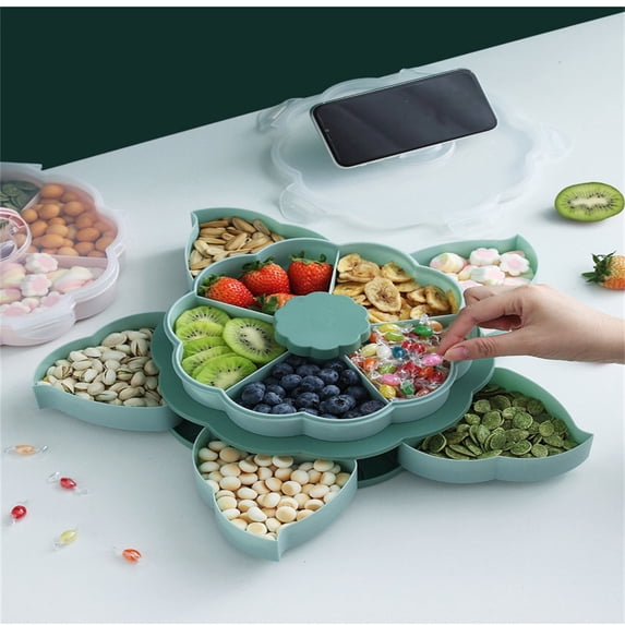 Eolstice Divided Serving Tray That Spins, Perfect For Snacks Dips Appetizers, Rotating Party Platter, for Entertaining, Holidays, Sturdy