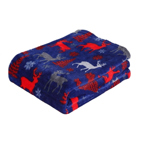 Eolstice Double Sided Printed Flannel Christmas Blanket, Soft Polyester Holiday Throw Cover, Warm Sofa Bed Couch Decor Seasonal Accent