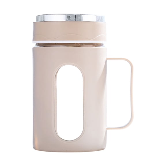 Eolstice Double-Wall Insulated Glass Tumbler, Plastic Lid with Handle Opening, Office Travel Tea Coffee Cup for Hot Cold Beverages