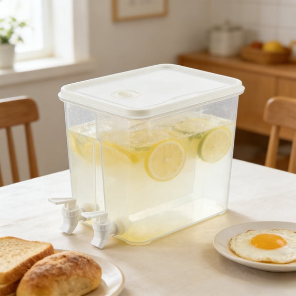 Eolstice Drink Dispenser, 8L Two Compartment Beverage Machine with Faucet, Ice Cold Drink Container, Plastic Water Kettle for Party Camping Home Use
