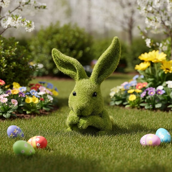 Eolstice Easter Bunny Ornament, Artificial Green Flocked Bunny Sculpture, Standing Bunny for Garden Decor, Holiday Decor for Party and Table, for Home and Spring Display