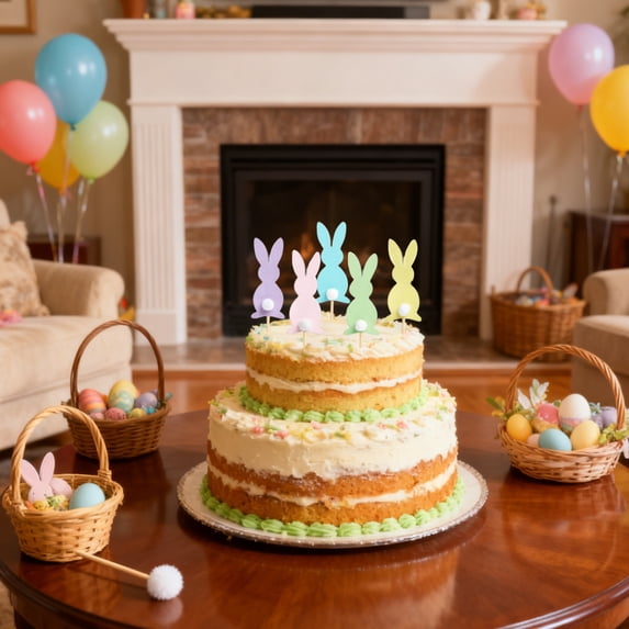 Eolstice Easter Cake Toppers, Bunny and Egg Cake Decor, Party Food Topper, for Easter Dessert, Baking, Celebration Cake, Spring Party, Table Centerpiece(A)