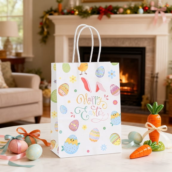 Eolstice Easter Gift Bag, Bunny Eggs Elements Children's Bag, Linen Drawstring Candy Bag For Easter Party, Egg Hunt, Gift Giving, Kids Favor, Festive Bag